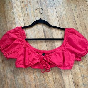 SHEIN "milkmaid" sexy red, tie front, puff sleeve crop top